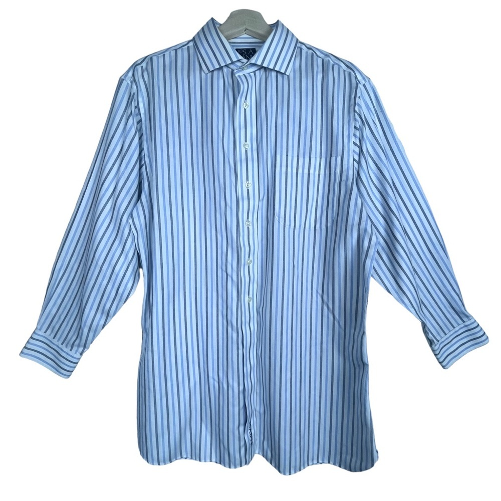 Jos. A. Bank Striped Size 16.5 Neck Button Down Dress Shirt Stripes Easter White